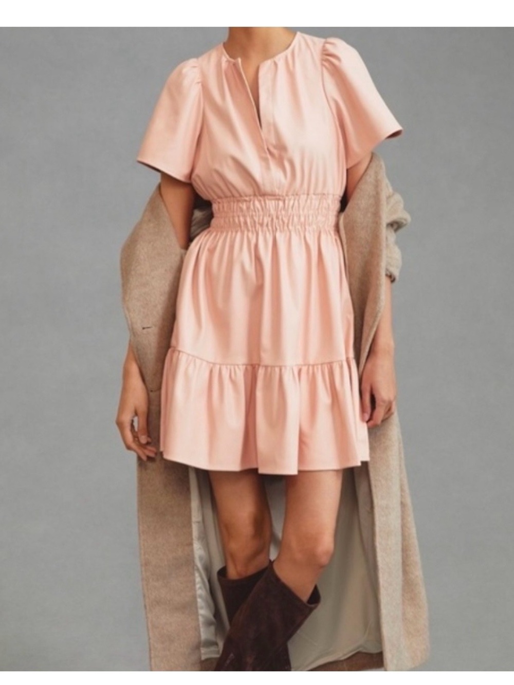 Anthroplogie faux leather somerset dress in light pink